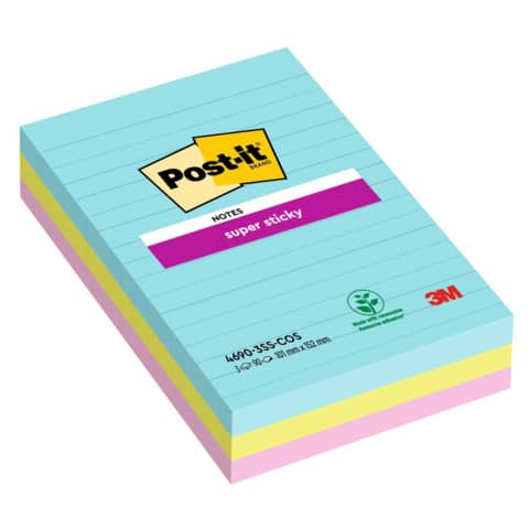 Foglietti Post-it® Super Sticky XXL Cosmic a righe assortiti conf. 3 blocchetti da 90 ff - 4690-SS3 COS